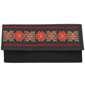 Poseta plic neagra cusuta rosu bej